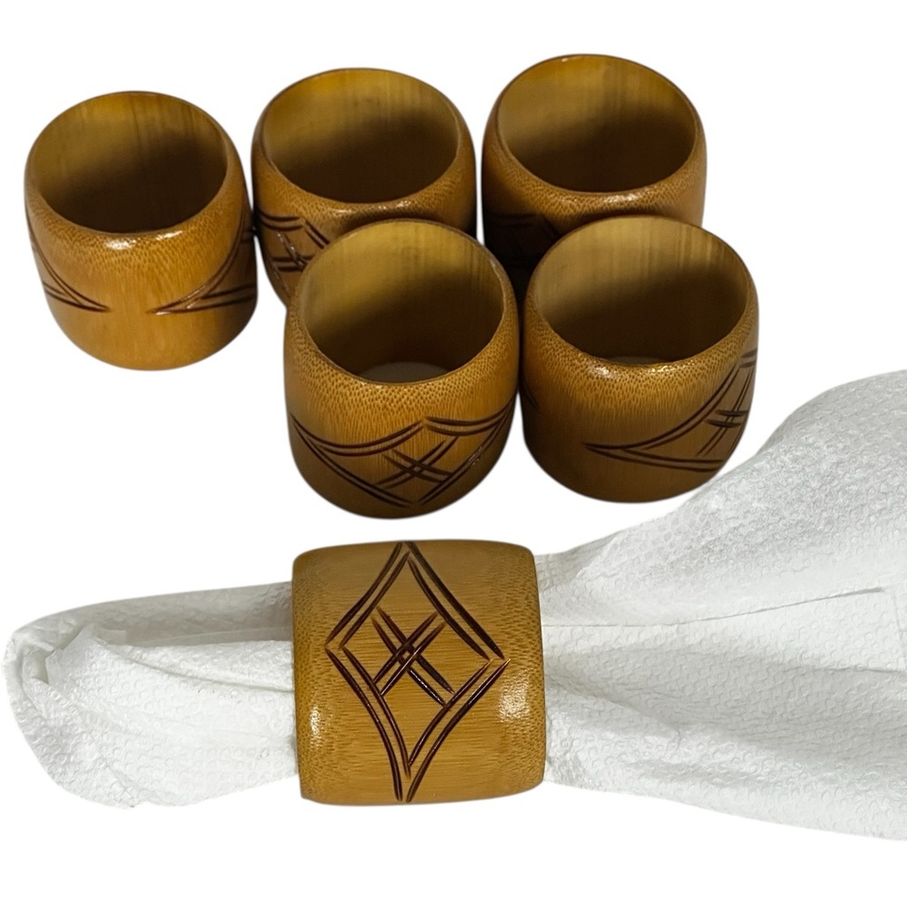 Set of 6 Bamboo Napkin Rings, BohoChick, Cottage Vibes - Picture 3 of 7